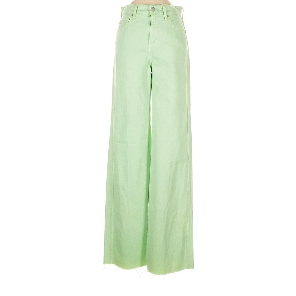 Veronica Beard Taylor Wide Leg Jeans Womens 23 Green Pistachio High Rise Raw Hem - Picture 14 of 14